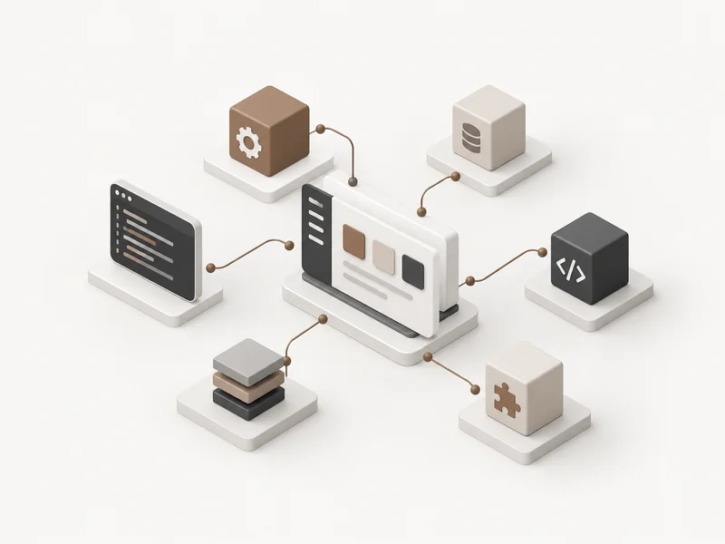 Odoo modules, code and database connected around a screen