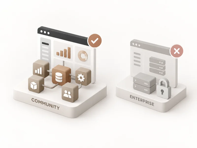 Two platforms side by side: Community open and connected, Enterprise closed with a padlock
